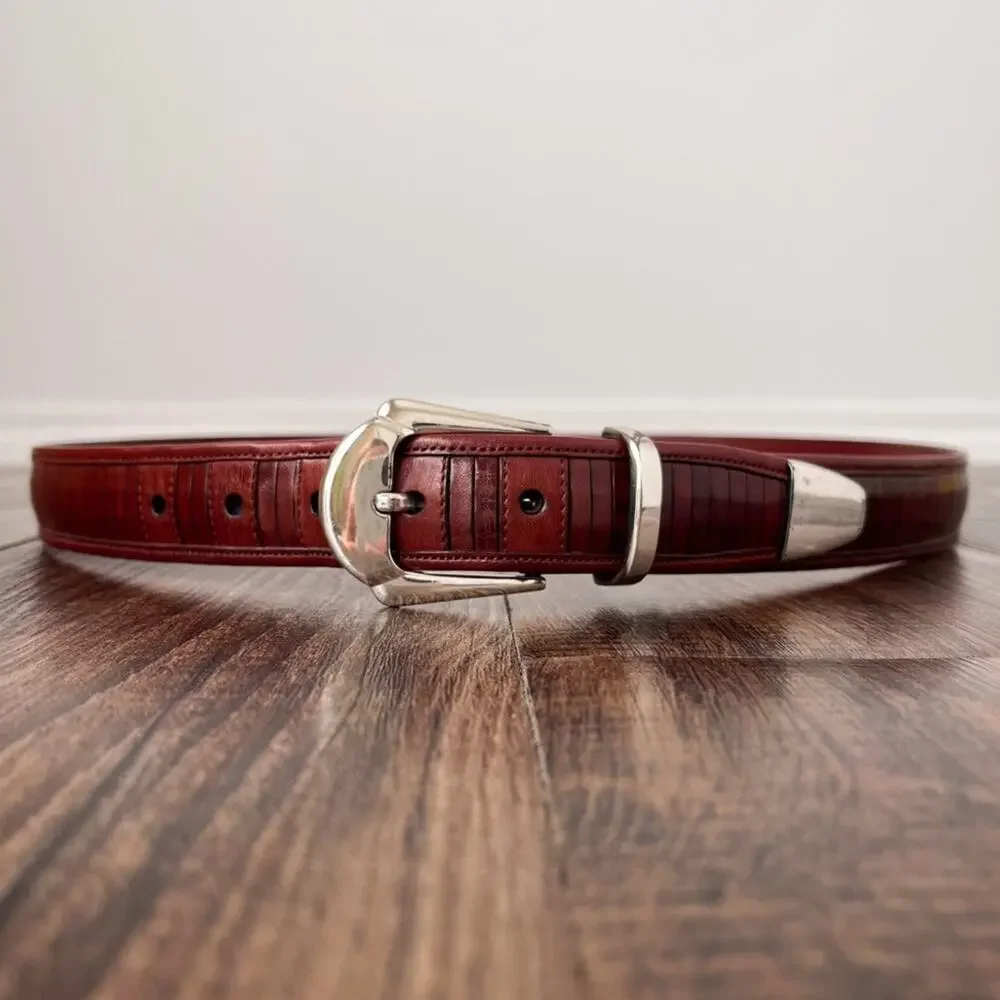 Mezlan Leather Belt Western Classic Paneled Made in Spain Mens Size 40 Brown Red